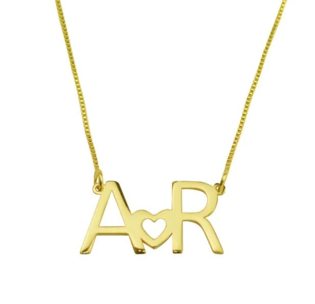 Colar Veneziana Personalizado com Letras Iniciais e Coração