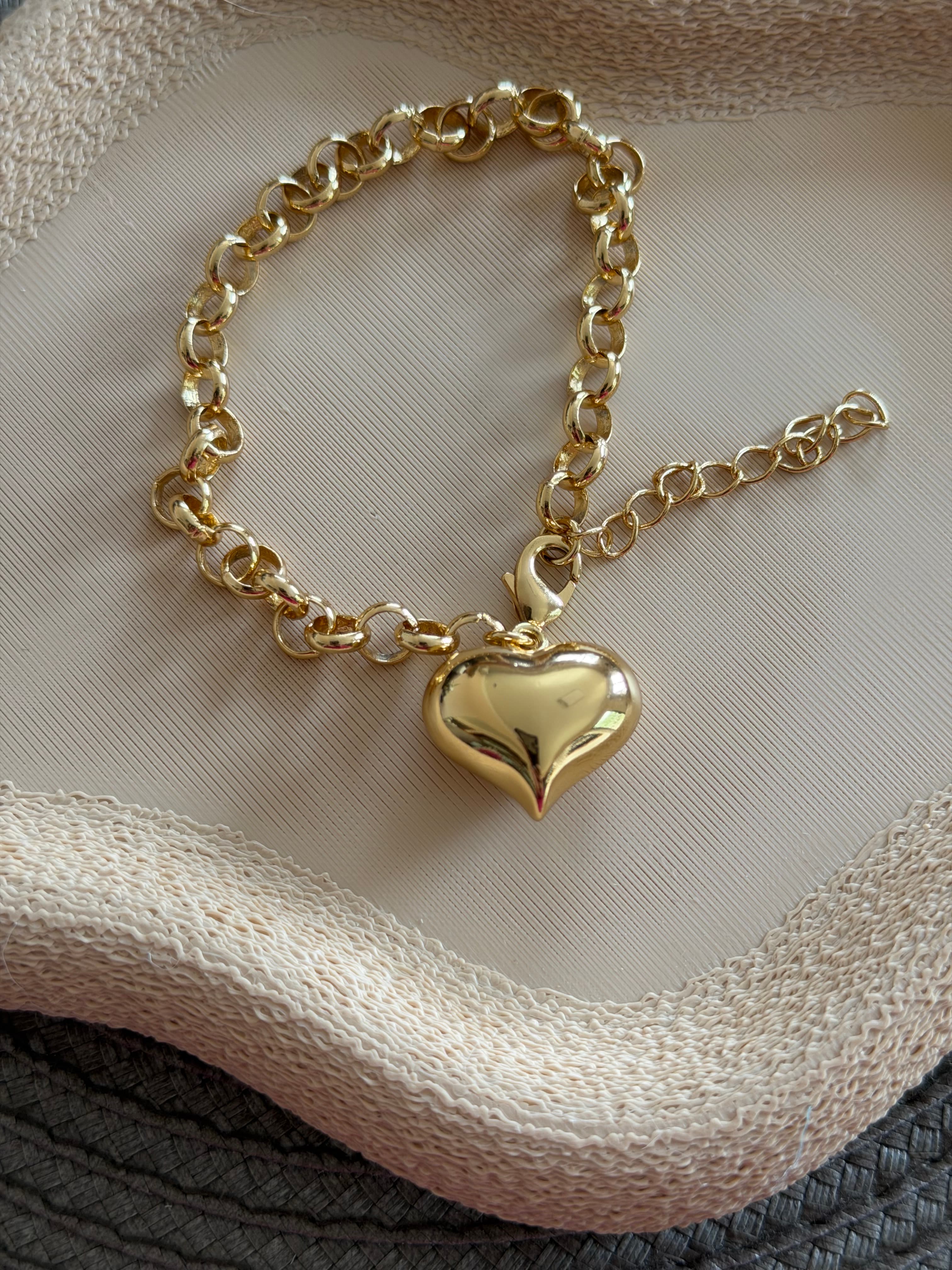 Pulseira elo português com coração