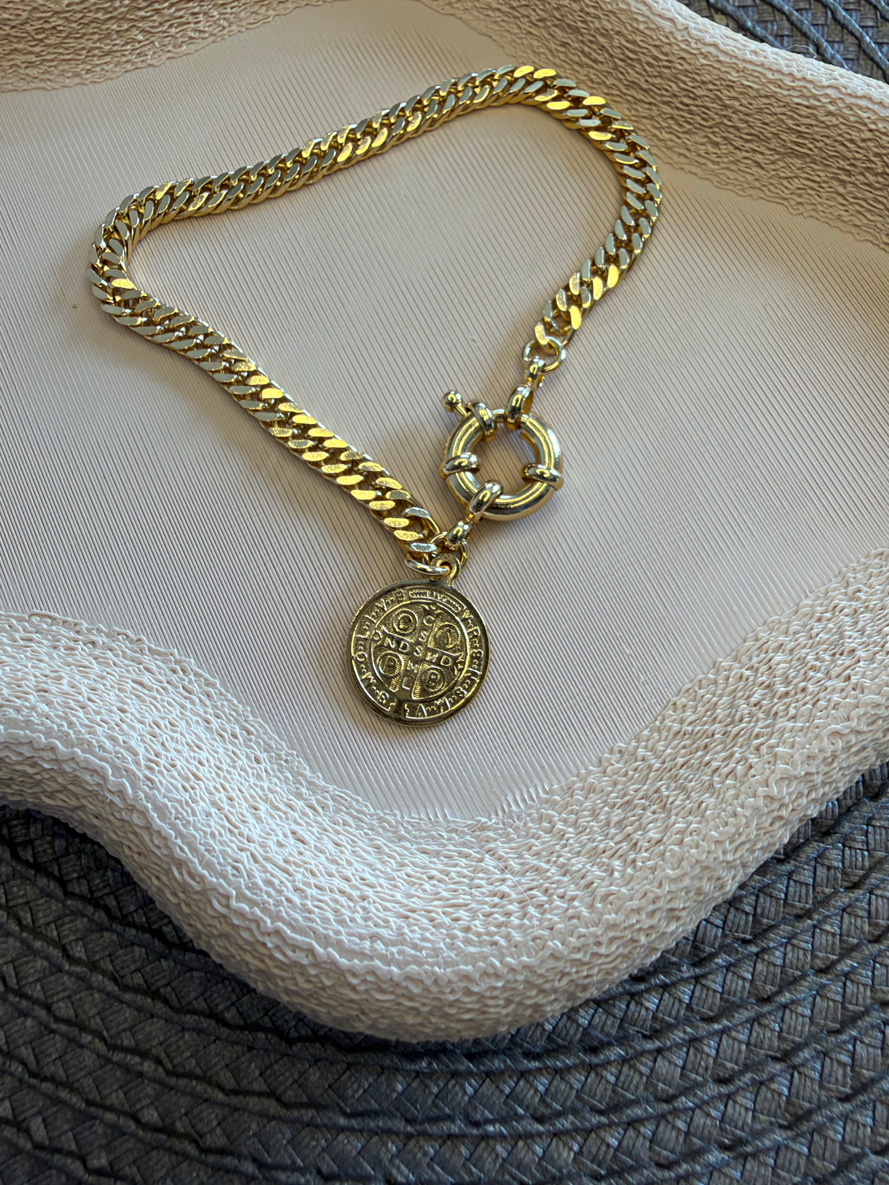 Pulseira Grumet dupla 5mm com medalha de São Bento