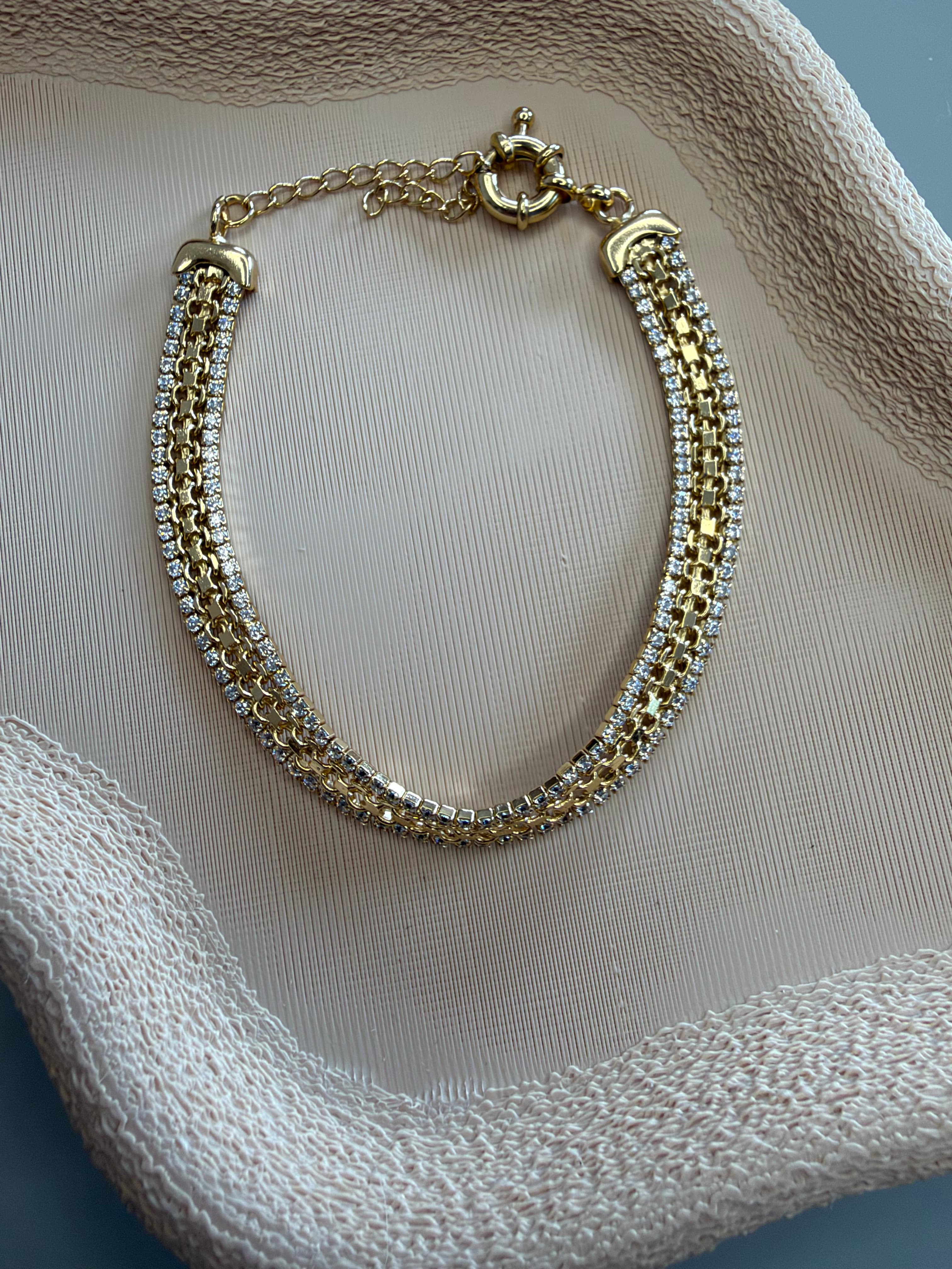 Pulseira cadeado duplo com 2 carreiras de zircônia