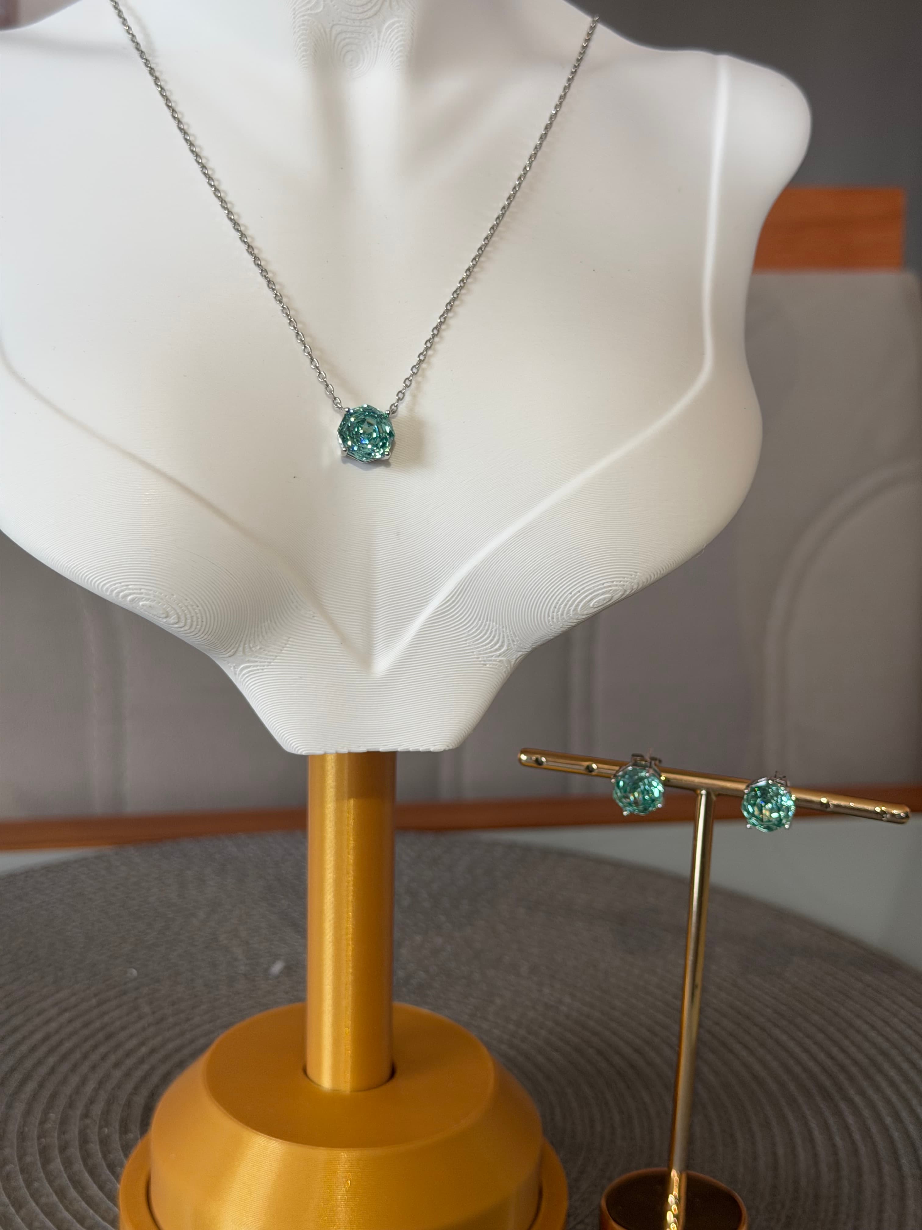 Conjunto rose cut verde acqua ródio